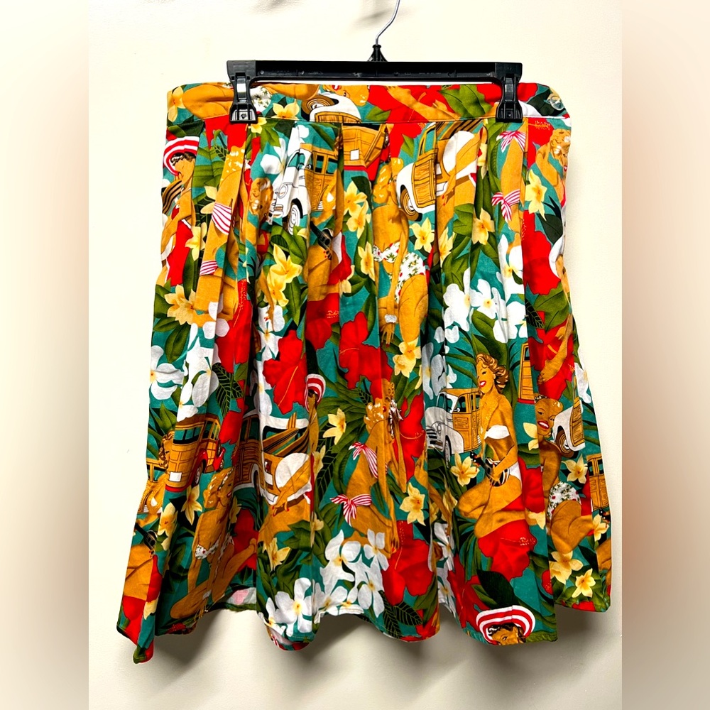 Grace Karin XL 1x vintage tropical circle skirt with pinups retro rockabilly